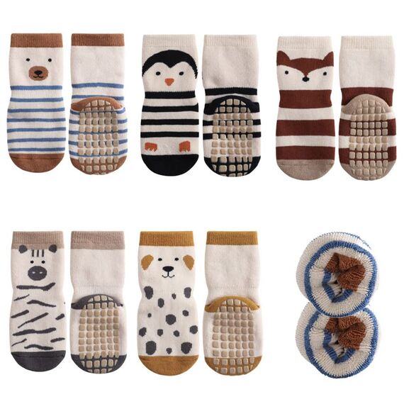 FedMois 5er Pack Baby Kleinkinder ABS rutschfeste Wintersocken dicke Thermosocken Baumwolle, Pinguin, 3-5 Jahre