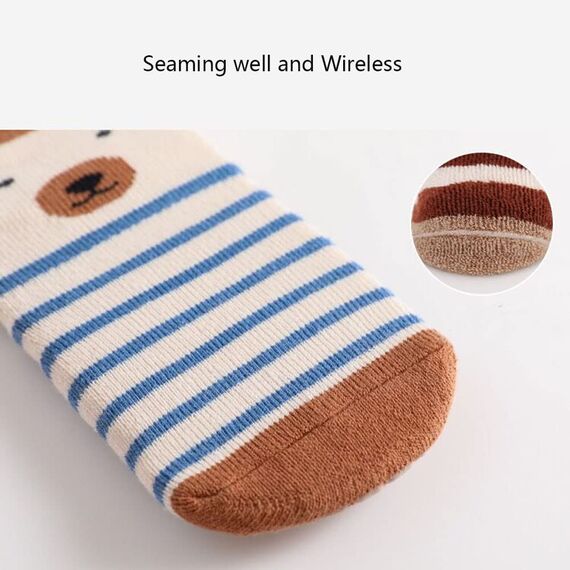 FedMois 5er Pack Baby Kleinkinder ABS rutschfeste Wintersocken dicke Thermosocken Baumwolle, Pinguin, 0-1 Jahr