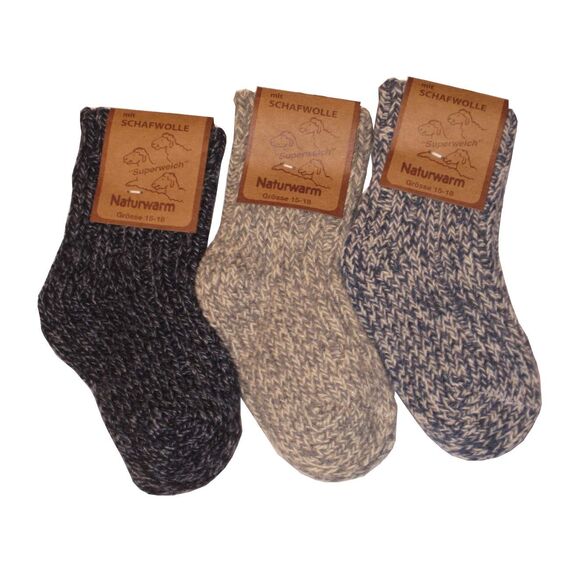 Wowerat Nowegersöckchen 3er Pack Wollsocken Baby Kinder (23-26, grautöne)