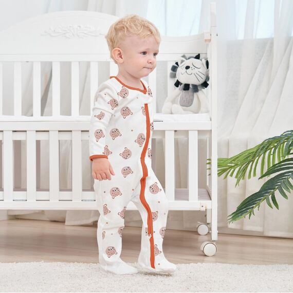Neugeborenes Baby Jungen Mädchen Strampler mit Fuß Baby Schlafanzug Einteilige Lange Ärmel Overall Säuglings Frühling Herbst Body, 3er-Pack (Orange, 9-12M)