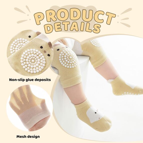 Mezrkuwr Baby Krabbeln Set: 3 Paar Knieschoner & Socken mit Anti Rutsch Gummipunkte für Kleinkinder 0-12 Monate