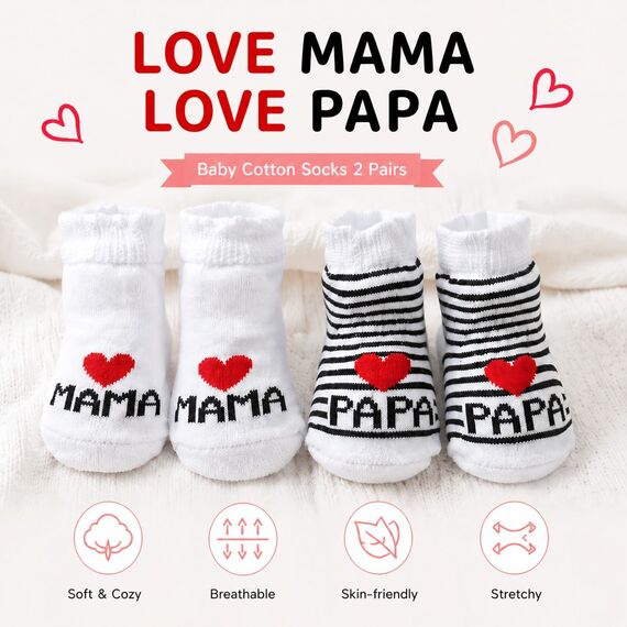 Distinct® Baby Baumwollsocken Süße Socken Ich liebe Mama + Ich liebe PaPa Neugeborenes Kleinkind Baby Sock Jungen Mädchen Cotton kleine Söckchen Geschenk (2 Paar)