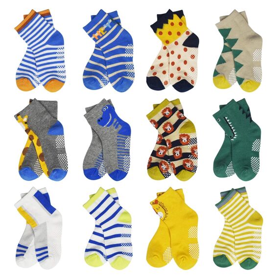 HYCLES Baby ABS Socken Kinder 12 Paar Stoppersocken Kinder Anti Rutsch Socken Kind Jungen Mädchen 23-26 27-30 Kleinkind Socken Baby 01 Krokodil für 3-5 Jahre