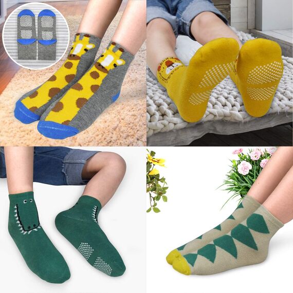 HYCLES Baby ABS Socken Kinder 12 Paar Stoppersocken Kinder Anti Rutsch Socken Kind Jungen Mädchen 23-26 27-30 Kleinkind Socken Baby 01 Krokodil für 3-5 Jahre