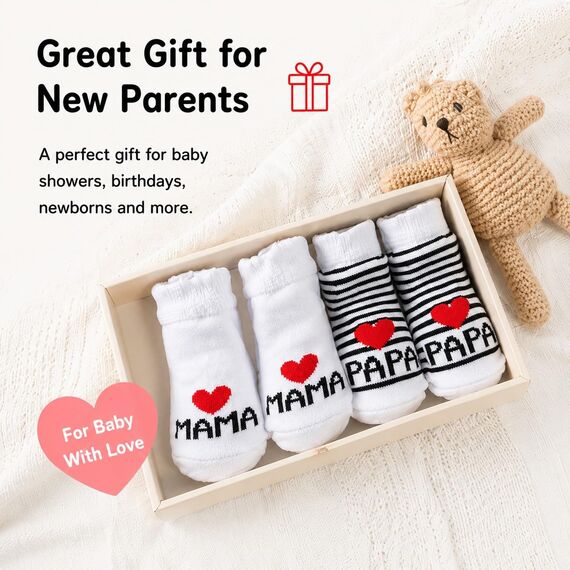Distinct® Baby Baumwollsocken Süße Socken Ich liebe Mama + Ich liebe PaPa Neugeborenes Kleinkind Baby Sock Jungen Mädchen Cotton kleine Söckchen Geschenk (2 Paar)