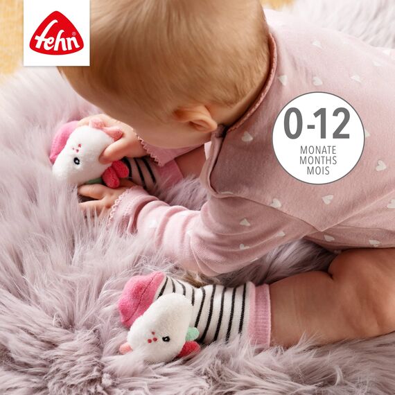 Fehn Rasselsocken Baby Einhorn – Babysocken mit Rassel-Funktion und Einhorn-Köpfchen – Fördern Motorik & Sinne – Babykleidung optimal als Erstlingssöckchen – Für Babys & Kleinkinder ab 0+ Monaten