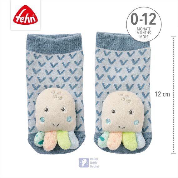 Fehn Rasselsocken Baby Oktopus – Babysocken mit Rassel Funktion – Socken zur Förderung der Motorik – Babykleidung optimal als Erstlingssöckchen – Lernspielzeug für Babys & Kinder von 0-12 Monaten