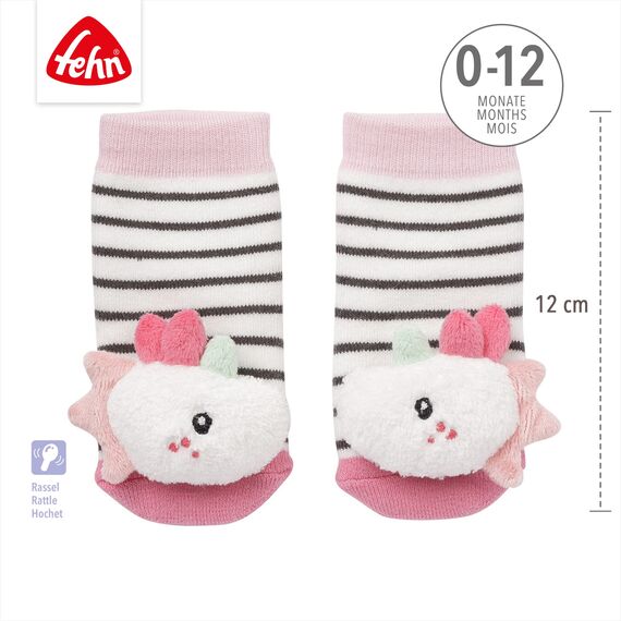 Fehn Rasselsocken Baby Einhorn – Babysocken mit Rassel-Funktion und Einhorn-Köpfchen – Fördern Motorik & Sinne – Babykleidung optimal als Erstlingssöckchen – Für Babys & Kleinkinder ab 0+ Monaten