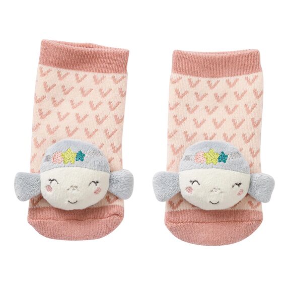 Fehn 054354 Rasselsocken Meerjungfrau – Flauschige Babysocken mit Meerjungfrauen-Köpfchen und Rassel – Fördern Motorik und Sinne – Für Babys zwischen 0 und 12 Monaten – Größe: 12 cm