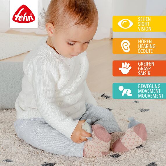 Fehn 054354 Rasselsocken Meerjungfrau – Flauschige Babysocken mit Meerjungfrauen-Köpfchen und Rassel – Fördern Motorik und Sinne – Für Babys zwischen 0 und 12 Monaten – Größe: 12 cm