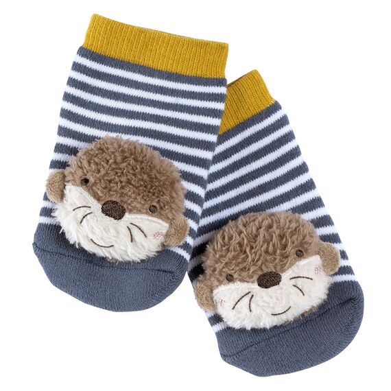 Fehn Rasselsocken Otter – Activity-Babysöckchen mit niedlichen Tieren zum Greifen, Rasseln, Strampeln & Geräusche erzeugen - Lernspielzeug für Babys von 0-12 Monaten