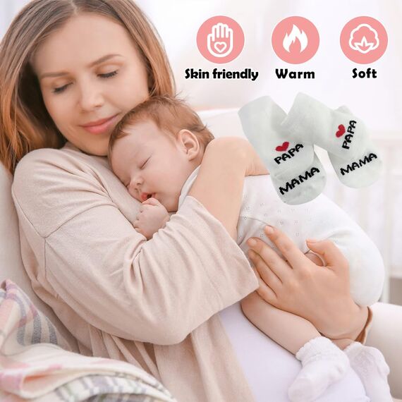 Baby socken Geschenk, Mama&Papa Baumwollsocken Neugeborene Dünn Socken 0-6 Monate Baby Mädchen Jungen Home Socken Geschenk für Baby