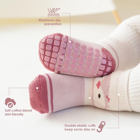 Simpeak Socken Baby, ABS Socken Baby Anti Rutsch, Rutschfeste Babysocken Junge Mädchen, Stoppersocken Baby 12-36 Monate, Dicker Herbstwinter, M, Set 9