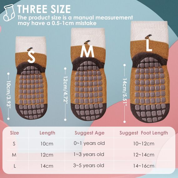 Simpeak Socken Baby, ABS Socken Baby Anti Rutsch, Rutschfeste Babysocken Junge Mädchen, Stoppersocken Baby 12-36 Monate, Dicker Herbstwinter, M, Set 9