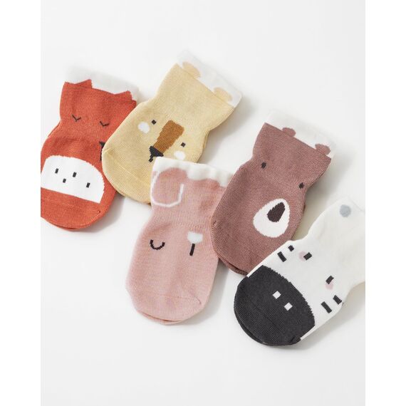 Kyopp 5 Paar Stoppersocken Baby Kleinkinder ABS rutschfeste Socken Tiermotive Kindersocken Animals Baumwolle Crew Socks