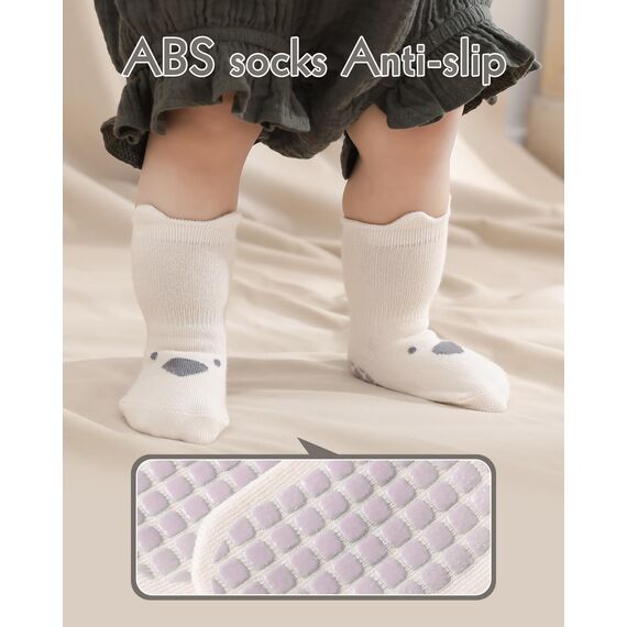 Kyopp 5 Paar Socken Baby Kleinkinder ABS rutschfeste Socken Tiermotive Socken Animals Baumwolle Socken Crew Socks