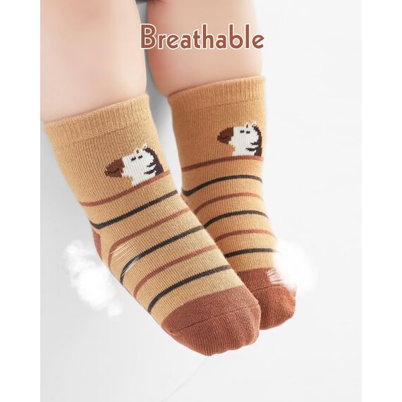 Kyopp 5 Paar Stoppersocken Baby Kleinkinder ABS rutschfeste Socken Tiermotive Kindersocken Animals Baumwolle Crew Socks