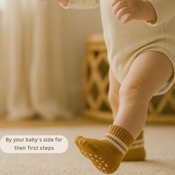 Baumwolle 5 Paar Baby Rutschfest Socken In Geschenkbox für Neugeborene 0-6 Monate bis 3 Jahre Nahtlos Socken Jungen Mädchen Rutschsocken Kindersocken (DE/NL/SE/PL, Alter, 12 Monate, 24 Monate, Beige)