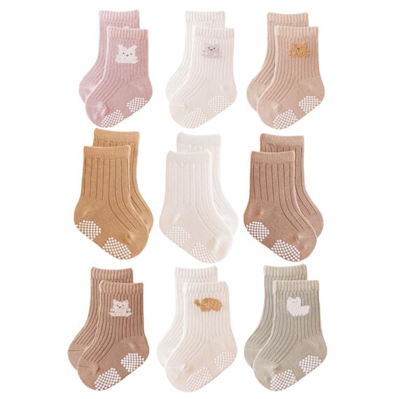 J Poqobog Rutschfeste Socken für Baby Mädchen Jungen 9 Paar Kinder Anti Rutsch abs Socken Sportsocken Stoppersocken (2-3 Jahre,Mädchen-9P)