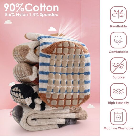 Simpeak Socken Baby, ABS Babysocken Anti Rutsch, Rutschfeste Babysocken Junge Mädchen, Stoppersocken Baby 36-60 Monate, Dicker Herbstwinter, L
