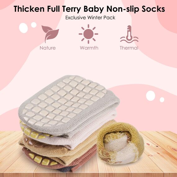 Simpeak Socken Baby, ABS Socken Baby Anti Rutsch, Rutschfeste Babysocken Junge Mädchen, Stoppersocken Baby 0-12 Monate, Dicker Herbstwinter, S, Set 7