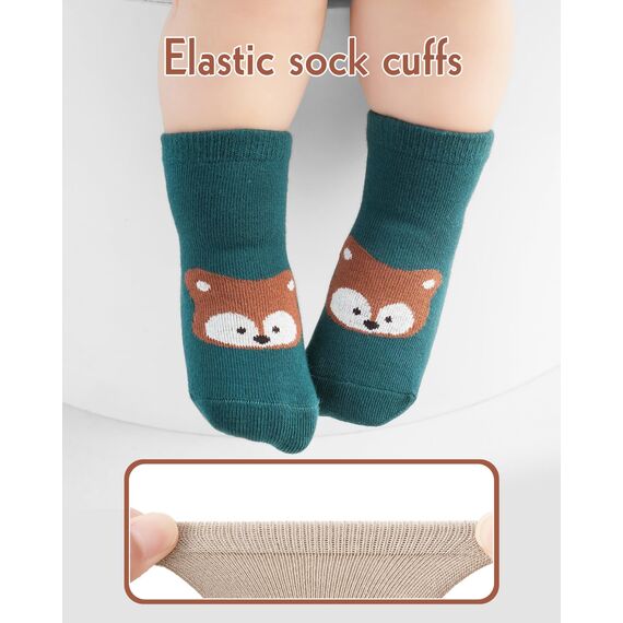 Kyopp 5 Paar Stoppersocken Baby Kleinkinder ABS rutschfeste Socken Tiermotive Kindersocken Animals Baumwolle Crew Socks