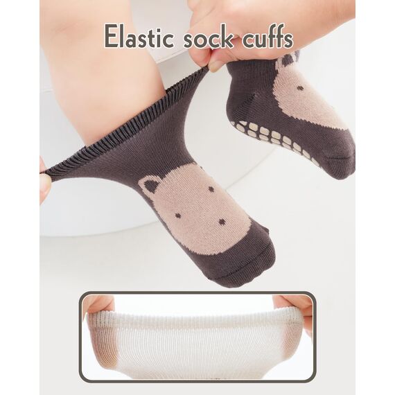 Kyopp 5 Paar Stoppersocken Baby Kleinkinder ABS rutschfeste Socken Tiermotive Kindersocken Animals Baumwolle Socken Crew Socks