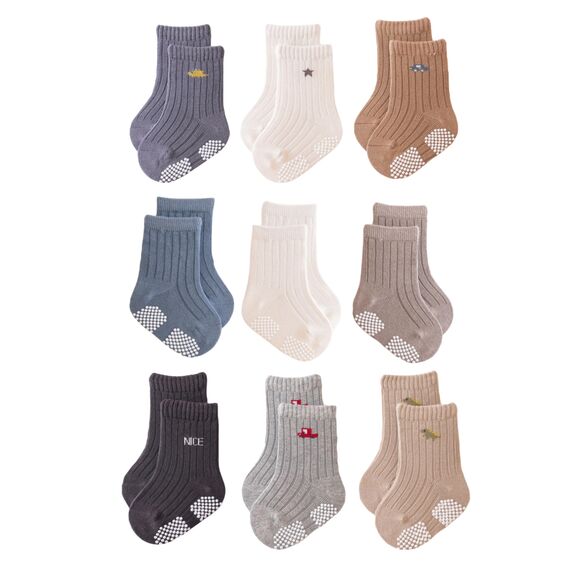 J Poqobog Rutschfeste Socken für Baby Mädchen Jungen 9 Paar Kinder Anti Rutsch abs Socken Sportsocken Stoppersocken (2-3 Jahre, Jungen-9P)