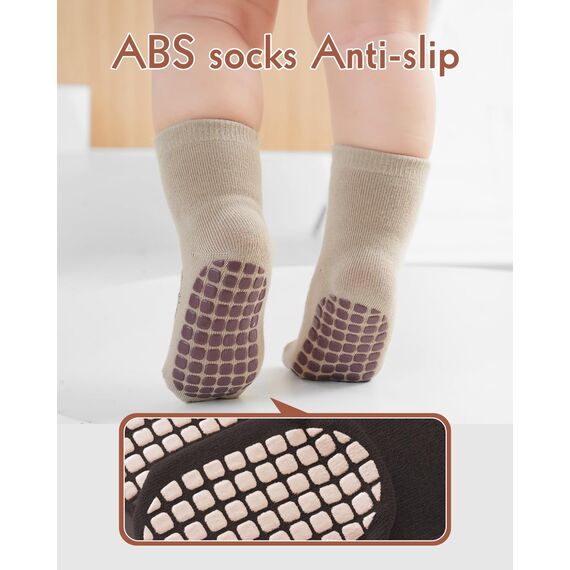 Kyopp 5 Paar Stoppersocken Baby Kleinkinder ABS rutschfeste Socken Tiermotive Kindersocken Animals Baumwolle Crew Socks