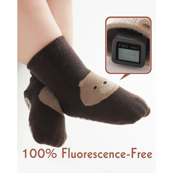 Kyopp 5 Paar Stoppersocken Baby Kleinkinder ABS rutschfeste Socken Tiermotive Kindersocken Animals Baumwolle Crew Socks