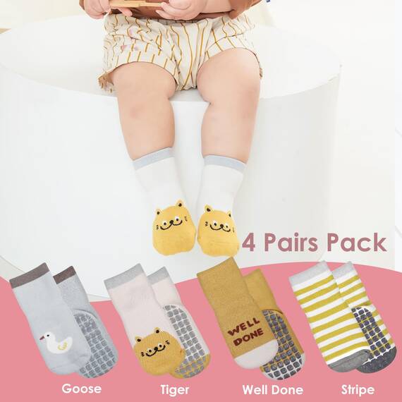 Simpeak Socken Baby, ABS Socken Baby Anti Rutsch, Rutschfeste Babysocken Junge Mädchen, Stoppersocken Baby 0-12 Monate, Dicker Herbstwinter, S, Set 6