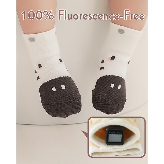 Kyopp 5 Paar Stoppersocken Baby Kleinkinder ABS rutschfeste Socken Tiermotive Kindersocken Animals Baumwolle Crew Socks