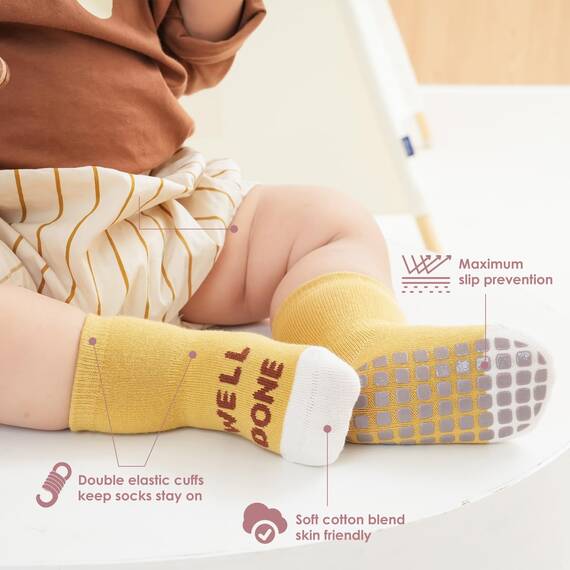 Simpeak Socken Baby, ABS Socken Baby Anti Rutsch, Rutschfeste Babysocken Junge Mädchen, Stoppersocken Baby 0-12 Monate, Dicker Herbstwinter, S, Set 6