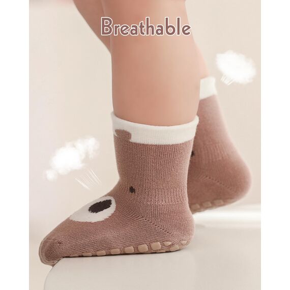 Kyopp 5 Paar Stoppersocken Baby Kleinkinder ABS rutschfeste Socken Tiermotive Kindersocken Animals Baumwolle Crew Socks