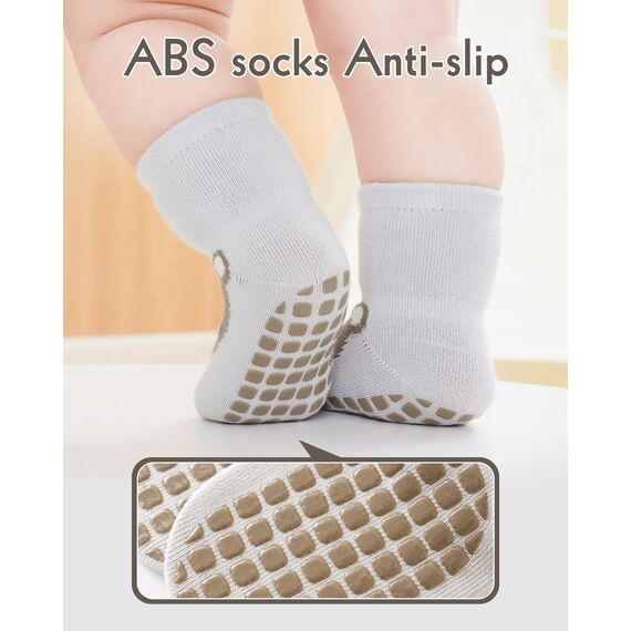 Kyopp 5 Paar Stoppersocken Baby Kleinkinder ABS rutschfeste Socken Tiermotive Kindersocken Animals Baumwolle Socken Crew Socks