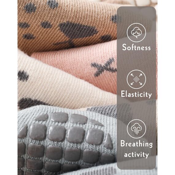 Kyopp 5 Paar Socken Baby Kleinkinder ABS rutschfeste Socken Tiermotive Socken Animals Baumwolle Socken Crew Socks