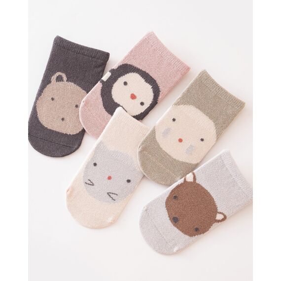 Kyopp 5 Paar Stoppersocken Baby Kleinkinder ABS rutschfeste Socken Tiermotive Kindersocken Animals Baumwolle Socken Crew Socks