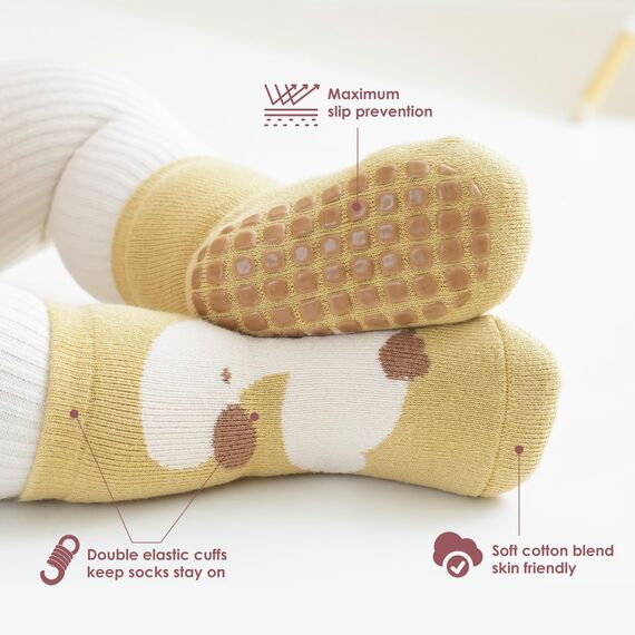 Simpeak Socken Baby, ABS Socken Baby Anti Rutsch, Rutschfeste Babysocken Junge Mädchen, Stoppersocken Baby 0-12 Monate, Dicker Herbstwinter, S, Set 7