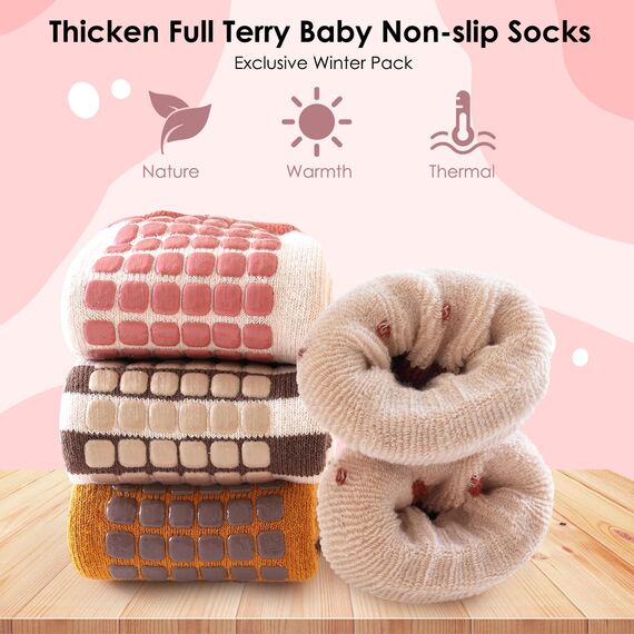 Simpeak Socken Baby, ABS Socken Baby Anti Rutsch, Rutschfeste Babysocken Junge Mädchen, Stoppersocken Baby 12-36 Monate, Dicker Herbstwinter, M, Set 9