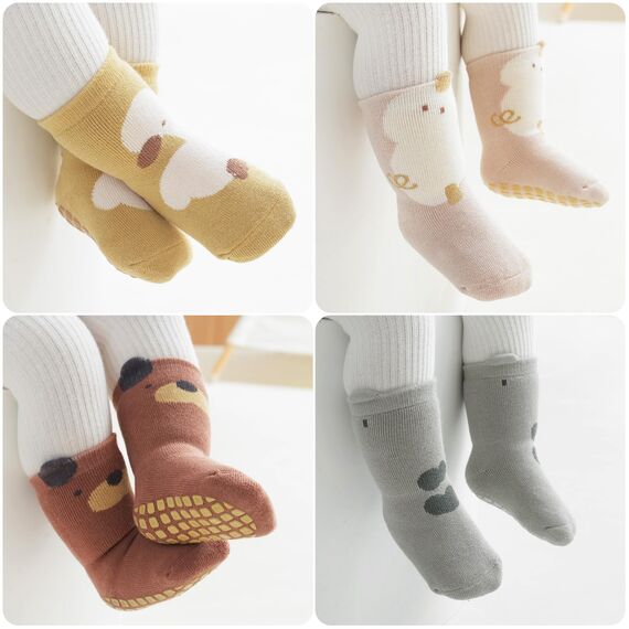 Simpeak Socken Baby, ABS Socken Baby Anti Rutsch, Rutschfeste Babysocken Junge Mädchen, Stoppersocken Baby 0-12 Monate, Dicker Herbstwinter, S, Set 7