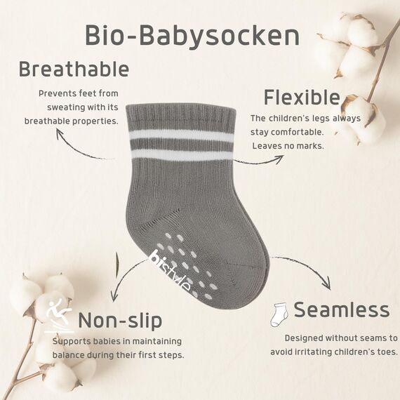 Baumwolle 5 Paar Baby Rutschfest Socken In Geschenkbox für Neugeborene 0-6 Monate bis 3 Jahre Nahtlos Socken Jungen Mädchen Rutschsocken Kindersocken (DE/NL/SE/PL, Alter, 12 Monate, 24 Monate, Beige)