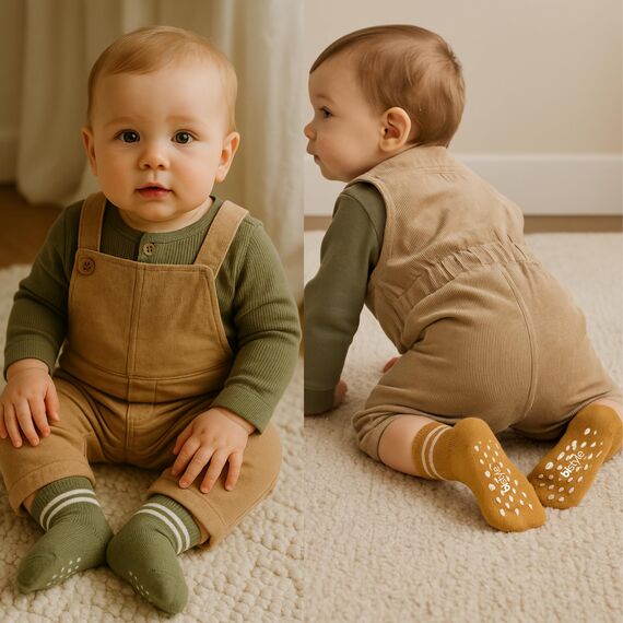 Baumwolle 5 Paar Baby Rutschfest Socken In Geschenkbox für Neugeborene 0-6 Monate bis 3 Jahre Nahtlos Socken Jungen Mädchen Rutschsocken Kindersocken (DE/NL/SE/PL, Alter, 12 Monate, 24 Monate, Beige)