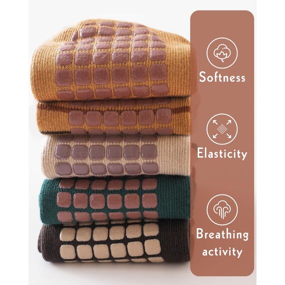 Kyopp 5 Paar Stoppersocken Baby Kleinkinder ABS rutschfeste Socken Tiermotive Kindersocken Animals Baumwolle Crew Socks