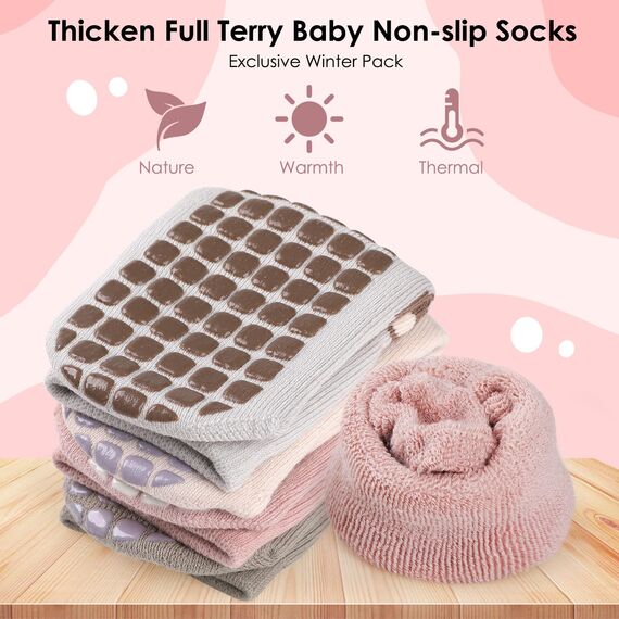Simpeak 4 Paar Socken Baby, ABS Socken Baby Anti Rutsch, Rutschfeste Babysocken Junge Mädchen, Stoppersocken Baby, Graugrün, Hellgrau, Beige, Weiß, Rosa, 36-60 Monate