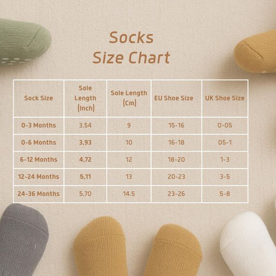 Baumwolle 5 Paar Baby Rutschfest Socken In Geschenkbox für Neugeborene 0-6 Monate bis 3 Jahre Nahtlos Socken Jungen Mädchen Rutschsocken Kindersocken (DE/NL/SE/PL, Alter, 12 Monate, 24 Monate, Beige)