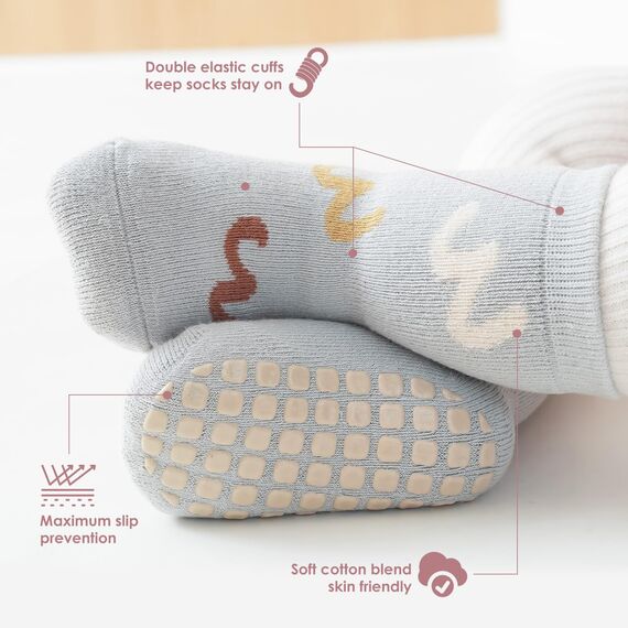 Simpeak Socken Baby, ABS Socken Baby Anti Rutsch, Rutschfeste Babysocken Junge Mädchen, Stoppersocken Baby 12-36 Monate, Dicker Herbstwinter, M, Set 8