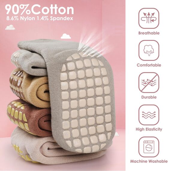 Simpeak Socken Baby, ABS Socken Baby Anti Rutsch, Rutschfeste Babysocken Junge Mädchen, Stoppersocken Baby 0-12 Monate, Dicker Herbstwinter, S, Set 7