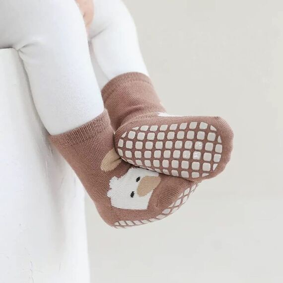 FedMois 5er Pack Baby Kleinkinder ABS rutschfeste Socken Sneaker Socken Tiermotive Baumwolle, Hähnchen, 1-3 Jahre