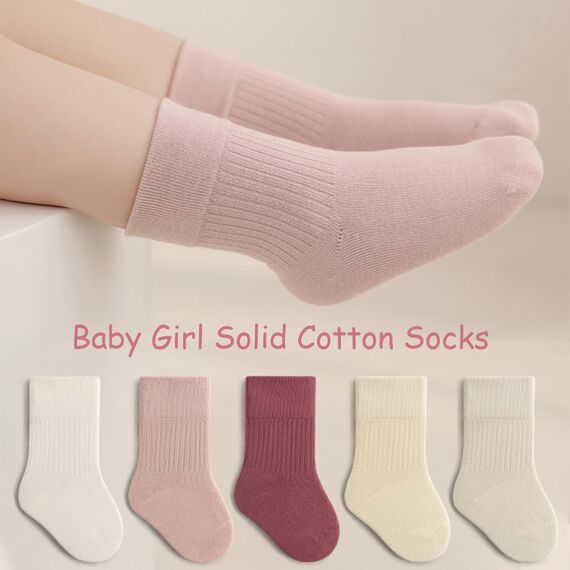 QIYIENDIAN 5 Paare Kleinkind Crew Socken weiche Baumwolle Socken elastische Baby solide Farben für Kinder Jungen Mädchen（Pink,6-12M