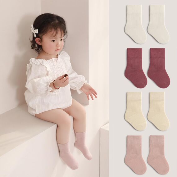 QIYIENDIAN 5 Paare Kleinkind Crew Socken weiche Baumwolle Socken elastische Baby solide Farben für Kinder Jungen Mädchen（Pink,5-8Y